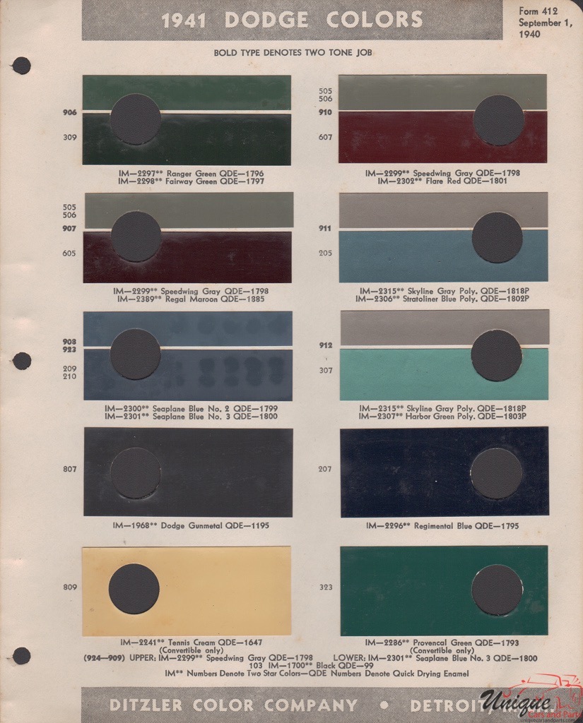 1941 Dodge Paint Charts PPG 3